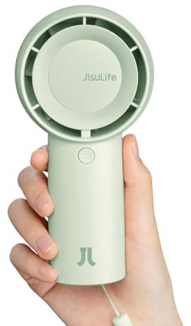 JISULIFE Handheld Turbo Fan [16H Max Cooling Time] Mini Portable Hand, 4000mAh USB Rechargeable Personal, Battery Operated Small Pocket with 5 Speeds for Travel/Outdoor - Green