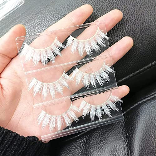 White False Eyelashes Colorful Lashes Halloween Mink Colored Long Dramatic False Eyelashes Easter Fancy (White upper lashes 3 Pairs)