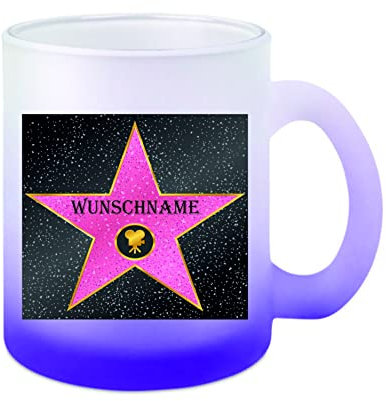 Glas-Tasse weiß/lila Walk of fame (Wunschname) Kaffeetasse, Teetasse, Glühweintasse, Glas satiniert mit Farbverlauf