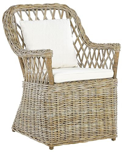 Beliani Gartensessel Rattan natürlich Auflagen weiß Boho-Stil Maros