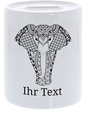 Spardose Elefant personalisiert mit Wunschtext, Keramik, Zentangle | Geldgeschenk als Glücksbringer – Gelddose mit Zentangle-Elefant und Ihrem Text