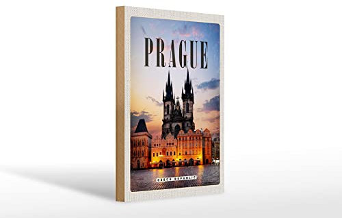 FEMER Holzschild Reise 20x30cm Retro Prague Prag Czech Republik
