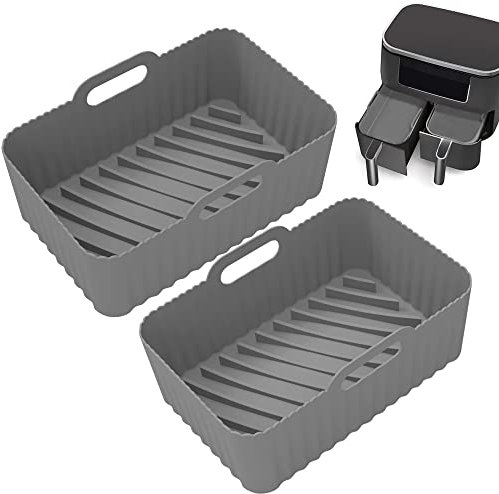 Lychico NJ01 Air Fryer Silicone Pot (2 Packs) for Ninja Foodi Dual DZ401, Food Grade Reusable Non Stick Replacement Silicone Air Fryer Liner Basket Bowl Accessories 8 QT,Dishwasher Safe,Gray
