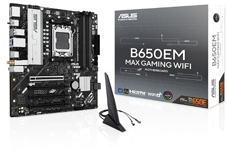 ASUS B650EM MAX GAMING WIFI, Scheda Madre AMD mATX, Slot DDR5, Nera | PCIe 5.0 Ready, Tre Slot M.2, WiFi 6, Ethernet Realtek 1Gb, DisplayPort, HDMI, USB-A/CC da 10Gbps, BIOS FlashBack, Aura Sync