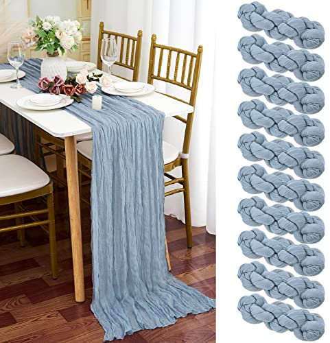 10 Stück Seihtuch Tischläufer Staubiges Blau,90 x 300 cm Blau Käsetuch Tischläufer Rustikaler Gaze Stoff Boho Cheesecloth Tischläufer Hochzeit Tischdecke für Hochzeitsfeier Brautparty Tischdekoration
