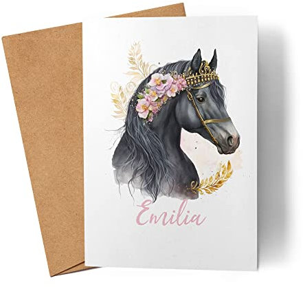 Kiddle-Design Pferde Karte Personalisiert Mädchen Kinder Pony Pferdemädchen Geschenk Namenskissen mit Namen Pferdemotiv Grußkarte