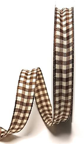 s.dekoda Schleifenband 20m x 15mm Braun - Beige Karoband kariert Vichykaro Dekoband mit Draht [3850]
