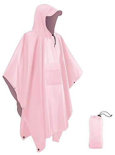 Victoper Waterproof Poncho Adult, Reusable Rain Poncho Adult Waterproof Poncho Waterproof Adult Lightweight Waterproof Raincoat for Outdoor Hiking Camping Cycling Traveling Pink Color