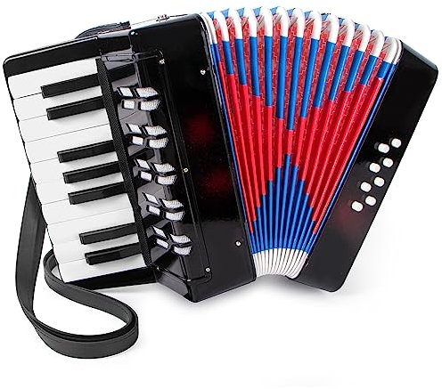 Akkordeon, 17 Tasten Klavier Akkordeon für Kinder 8 Bass mit Riemen für Anfänger Student Educational Musical Instrument (Schwarz)