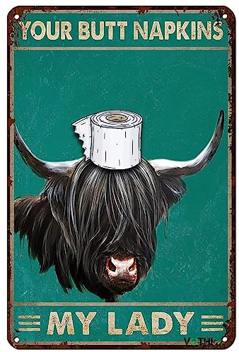 VOTHI Lustiges Kuh-Schild, Your Butt Napkins My Lord, Vintage-Kuh-Badezimmer-Dekor, Bauernhaus, Schlafzimmer, Toilette oder Badezimmer, Wandkunst, Poster, 20,3 x 30,5 cm