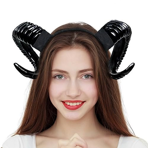 Orgoue Teufelshörnern Haarreif, Dämon Hörner Kopfschmuck Schaf Horn Stirnband Accessoire für Frauen Erwachsene Kinder für Halloween Karneval Kostüme Fotos Requisiten (2Horns)