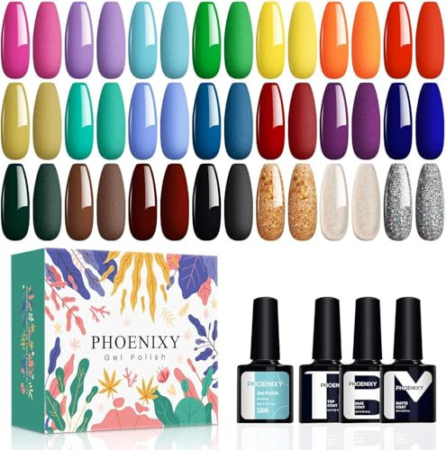Gel Nagellack Set, Phoenixy 21 Farben UV Nagellack Set Gel mit Unterlack, Überlack, Matte Überlack Geschenke für Frauen