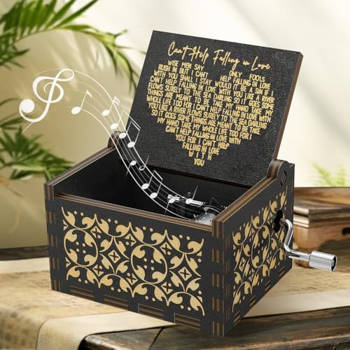 Spieluhr aus Holz mit der Aufschrift Cant Help Falling in Love, für Ehefrau, Spieluhr mit Handkurbel, Geschenke für Freundin zum Geburtstag, romantisches Valentinstags- oder Muttergeschenk, Freund
