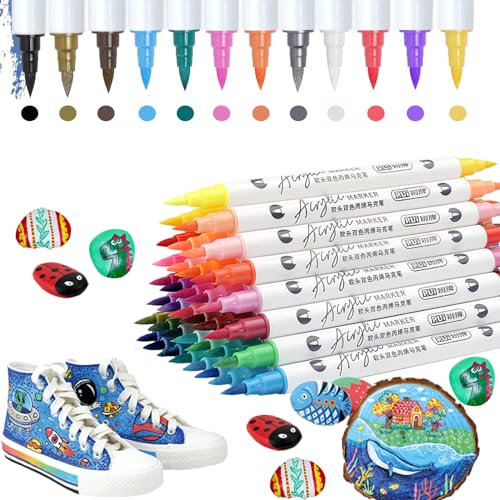 48 Farbe Acrylstifte für Steine Wasserfest,Steine zum Bemalen Wasserfeste Stifte, Acrylfarben Stifte ,für Glas, Holz, Keramik, Leinwand,DIY Fotoalben,Basteln Ostern und Weihnachten, Basteln für Kinder