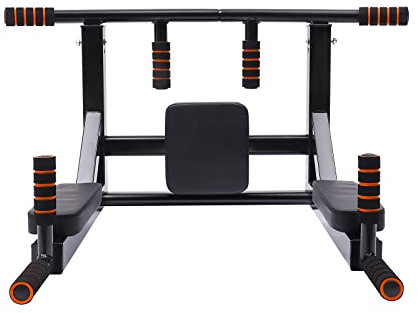 Dip Station Wandmontage, bis 200 kg Belastbar, Verstellbar, mit Polsterung, Bauchmuskeltrainer, Dipstation, Dip-Station, Klimmzugstange für Wand(Schwarz)