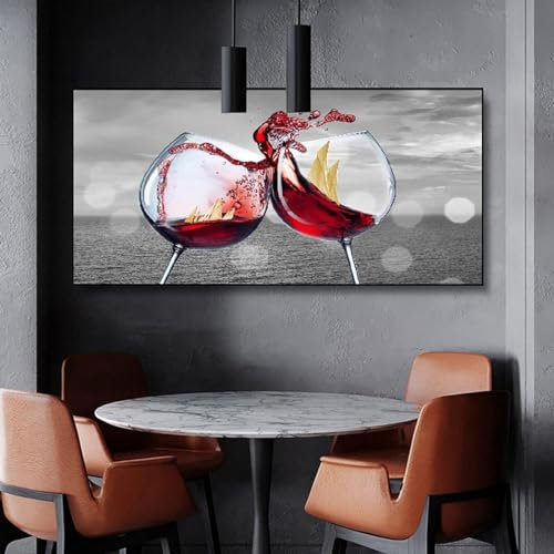 YLHKME Abstraktes Rotweinglas Bilder Leinwand Malerei, Moderne Wandbilder Wohnzimmer Schlafzimmer Deko Poster Kunstdrucke,Ohne Rahmen (Rahmenlos,80X160CM)