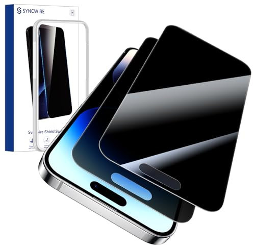 SYNCWIRE Privacy Screen Protector iPhone 14 Pro, Phone Screen Protector with Easy Installation Kit, [Military-Grade Protection] [9H Shatterproof] [Full Coverage] [Anti-Spy] [Tempered Glass] [2-Pack]
