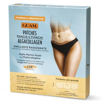 Guam, Bauch- und Taillenpatches mit Algacollagen FIR, Straffend und Festigend mit Guam Meeresalgen, Anti-Cellulite-Pflaster, Made in Italy, Packung mit 8 Pflastern