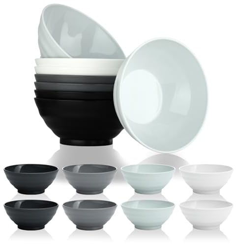BEWOS Unbreakable 8-Piece Mixing Bowl Set, 34 OZ(Approx.964g) Multi-Color Plastic Bowl, Microwave and Dishwasher Safe, Salads and Soup Bowl, for Oatmeal, Pasta, Sweet, BPA Free