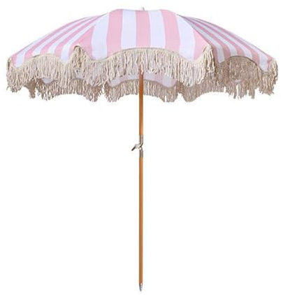 Boho Sonnenschirm Mit Fransen ,Fransen Strand Sonnenschirm,Faltbarer Strandschirm, Sonnenschirm Strand mit Fransen Elegant Rund Garten Balkon Terrasse ,Mit Neigung ( Color : Pink+white stripes , Size