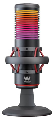 Woxter Mic Studio 70 Microphone cardioïde professionnel, trépied inclus, éclairage RVB, compatible avec YouTube, Skype, Twitch
