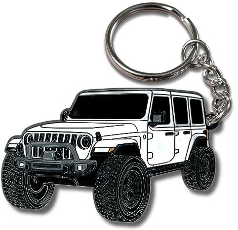 FOUR WHEEL BEAST Jeep Wrangler Schlüsselanhänger – Offiziell lizenziertes Jeep Rubicon Zubehör JL Schlüsselanhänger JKU 2024 2023, Weiss/opulenter Garten, 2 x 1.5