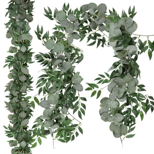 HNNFMY 2PCS Faux Greenery Garland 6.5FT Artificial Eucalyptus Garlands with Willow Leaves,Fake Green Foliage Garlands Artificial Plant Hanging Vines Ivy for Wedding Arch Christmas Table Centerpieces