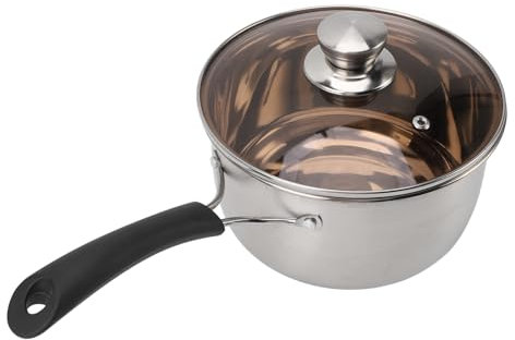 Milk Pot, Stainless Steel Long Single Handle Saucepan with Lid Multipurpose Sauce Pot for Warming, Cooking and Boiling Milk, Spaghetti, Soup