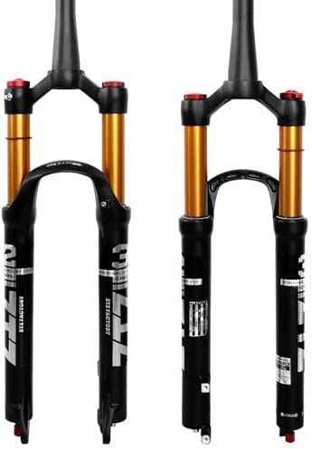 ZTZ 26/27.5/29 inch MTB Air Suspension Fork, 1 1/8 to 1.5 inch Tapered Tube, 120mm Travel,QR 9mm*100mm, Manual Lockout, Ultralight Front Fork for XC/AM Mountain Bike (Gold, 29)