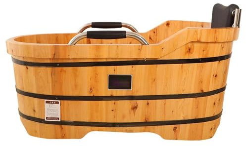 ZCBYBT Mobile Spa Tiefe Einweichung Wanne Japanische Art Massivholz Einweichung Badewanne Freistehende Holzbadewanne mit Armlehne,140cm