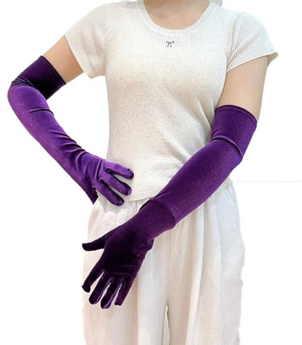 BrightGlow Samt Handschuhe Lang 1920er Jahre Opernhandschuhe Damen Brauthandschuhe Abendhandschuhe Party-Handschuhe Ellenbogenhandschuhe Samthandschuhe für Fest Hochzeit Lila Einheitsgröße
