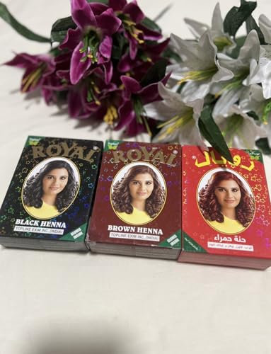 Royal Henna Natural, Set de 3 Tintes para Cabello, Negro, Marrón y Rojo, Fabricado en India
