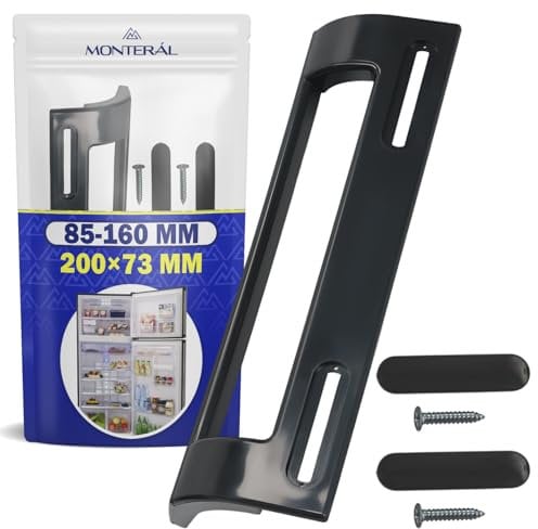 Universelle Poignée Réfrigérateur et Congelateur Trous de Montage de 85-160 mm Taille 200 x 73 mm - Set Comprend 2 Bouchons et 2 Vis - Garantie de 10 Ans - MONTERAL