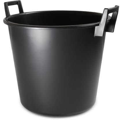 woplus Secchio da costruzione, 40 litri, rotondo, in plastica, nero, con due manici in PVC e vaso per piante