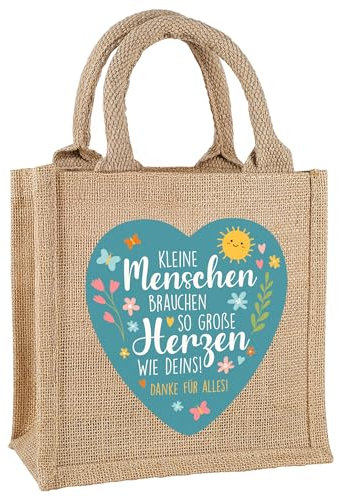 Herz & Heim® Personalisierte Tasche aus Jute Danke für alles! – Geschenk zum Abschied für Erzieherin oder Lehrer – Geschenktasche mit Wunschtext – Abschiedsgeschenk für Kindergarten & Schule