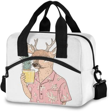 Reusable Lunch Box for Men/Women Cute Deer Insulated Tote Bag Leakproof Lunchbox with Pocket for Work Office Picnic Beach Freezable Lunch Cooler Bag with Adjustable Shoulder Strap
