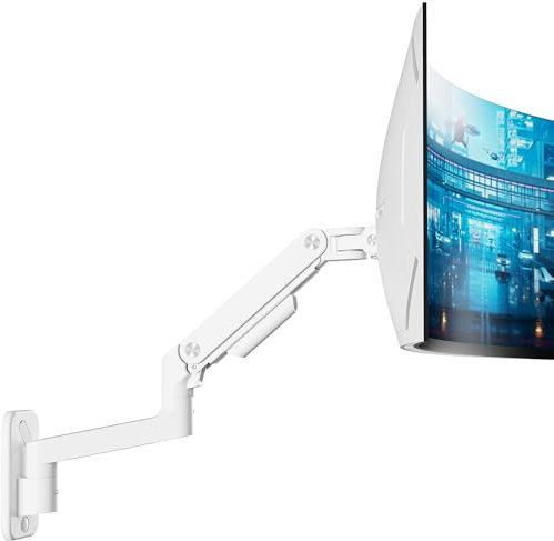 ARES WING Monitor Wall Mount for 17-49 Inch Screens, Gas Spring Monitor Arm Holds Up to 44LBS, Adjustable Tilt Swivel Mount, Height Adjustable Single Wall monitor Arm, VESA 75/100MM, White