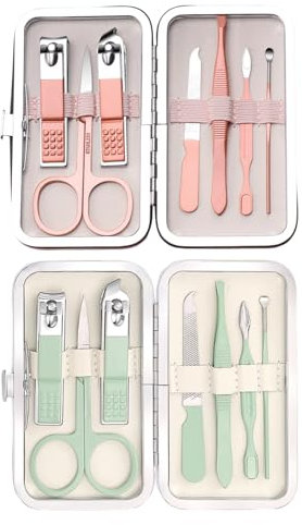 2 Conjuntos De Adornos De Uñas, Herramientas De Manicura, Juegos De Manicura Para Mujeres, Combinaciones De Cuidado De Las Uñas, Juegos De Manicura Portátiles (Oro Rosa, Verde).
