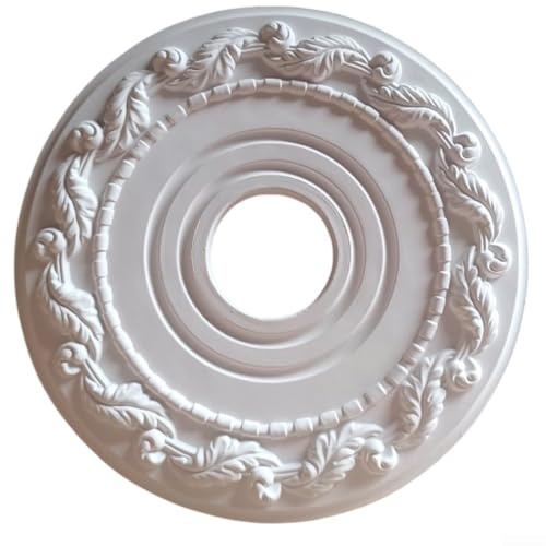 HpLive Dekorative PU Deckenrosette 16 Zoll Runde Lampenabdeckung für Kronleuchter Deckenventilatoren Vintage Stil Weiß 406mm