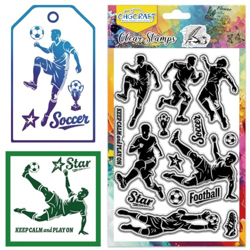 CHGCRAFT Fußball Klare Stempel Spielersilhouette Transparente Stempel Fußballstern Silikondichtungen für Kartenherstellung DIY Scrapbooking Fotoalbum Dekoration, 4,3x6,3 Zoll