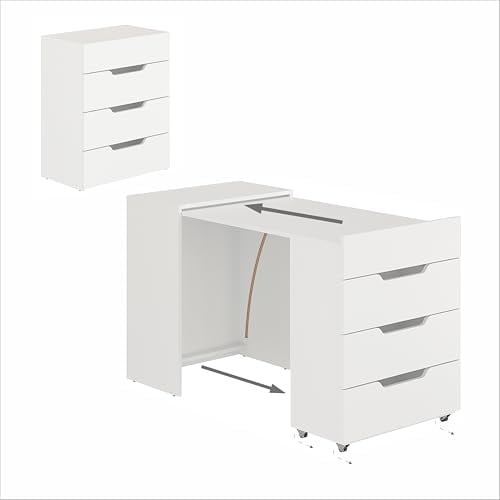 KOMTO Schreibtisch Weiß mit 3 Schubladen – Computertisch, Klappschreibtisch mit Stauraum, PC Tisch, Bürotisch für kleine Räume | Table FOLDY2 128 x 60 x 75 cm