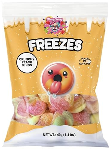ArBo-Living Sweets – Chaos Candy Freezes Peach Rings 40g | Freeze Dried Candy | Gefriergetrocknete Pfirsich-Ringe als Süßigkeit – Saftig, fruchtig & crunchy Trend-Snack