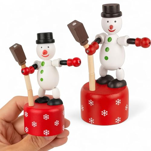 MIJOMA Holz Drückfigur Weihnachten – handbemalte Holzfigur ca. 11 cm – Schneemann, Weihnachtsmann & Tannenbaum – Nostalgie Spielzeug & Weihnachtsdeko (Schneemann)