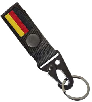 Petite Pine Deutschland Flagge taktische Schlüsselanhänger mit Haken und Schleife, deutsche Schlüsselanhänger und Ring mit Knopf, Heavy Duty Auto Zubehör (12.5CM, Schwarz)