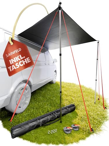 Sonnensegel Wohnwagen und Bus 2,2 x 2,5 m mit Keder, 2 Teleskopstangen | Universelles Vorzelt und Markise für Auto und Camping, Sonnenschutz mit Keder