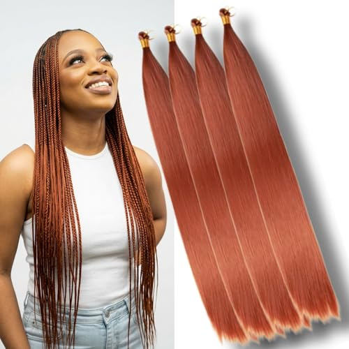 Bone Straight Synthetic Braiding Hair, 24 Inch, 4 Pack, Colour 350 | Pre-Stretched Korean Fibre for Knotless, Feed-In & Micro Braids