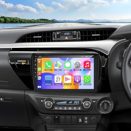 Car Stereo Radio for Toyota Hilux 2015-2018 Head Unit Wireless Carplay Android Auto GPS Navigation Android 15 Car Radio 4+64G 10in Touch Screen with FM/RDS SWC Mirror Link Split Screen Camera