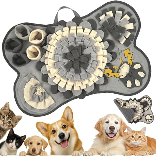 Schnüffelteppich Hunde, 64 x 43cm Schnüffelspielzeug Interaktive Hundespielzeug, Groß Schnuffelmatte Hunde mit Quietscher, Waschbar Trainingsmatte Futtermatte für Welpen, kleine und mittelgroße Hunde