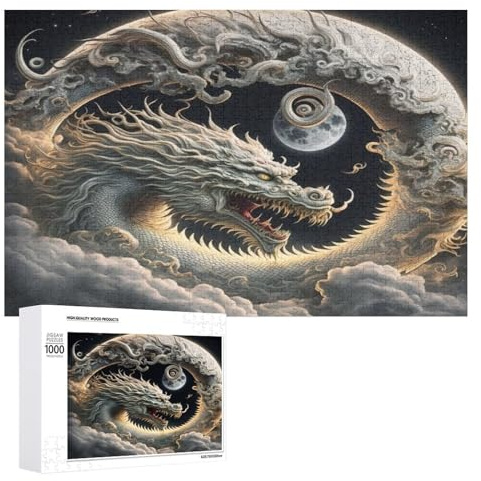 Brave Drache Holzpuzzle 1000 Teile Klassische Puzzles Erwachsene Kinder Puzzle DIY Kit Holzspielzeug Einzigartiges Geschenk (75×50cm)