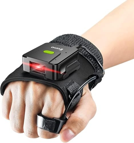 Eyoyo 2D Tragbarer Fingerring Bluetooth Barcode Scanner | Schnelles Scannen mit großer Reichweite, Rechter und linker Handschuh, 1D QR Code, Kompatibel mit iPhone iPad Android Phone